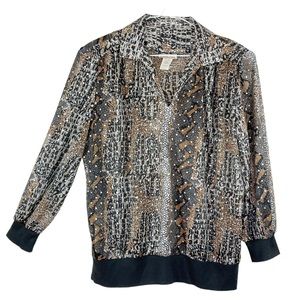 VINTAGE Tops n’ Tops Miami Metallic Gold Animal Print Blouse w/ Shoulder Pads